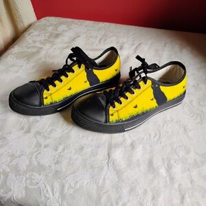Cat Print Women's Black and Yellow Sneakers